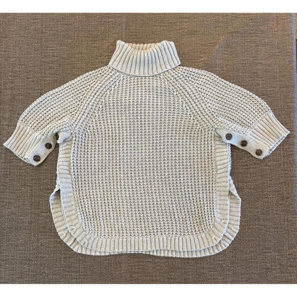 J Crew Sweater Gray Button Sleeve Poncho Turtleneck Cotton Wool Blend Chunky S - Picture 1 of 9
